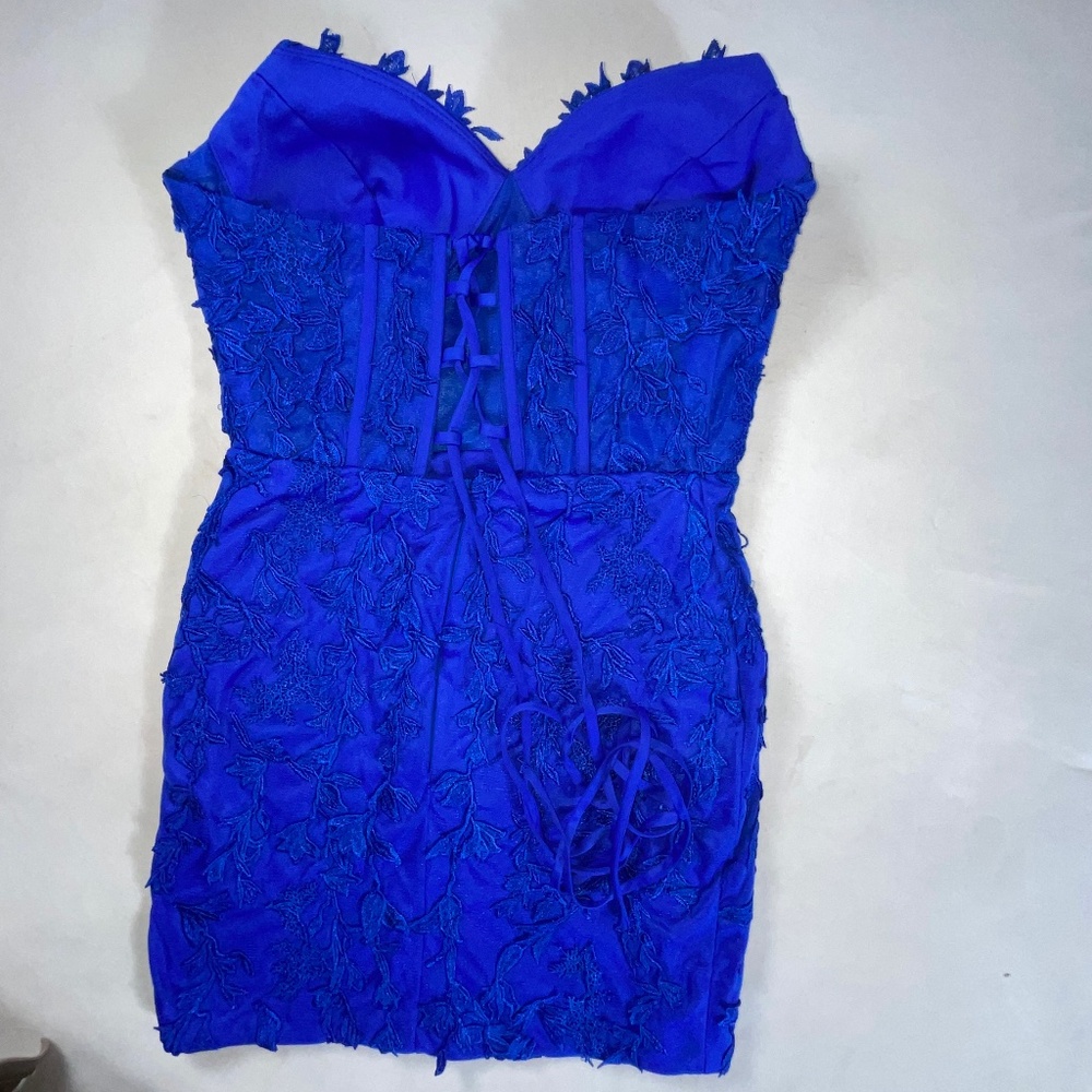 Never Worn Royal Blue Corset-Style Strapless Cocktail Dress Size 8 - Picture 5 of 10